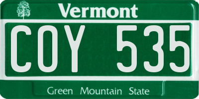 VT license plate COY535