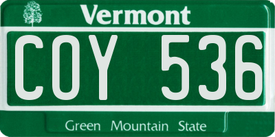 VT license plate COY536