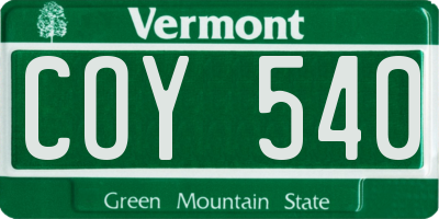 VT license plate COY540