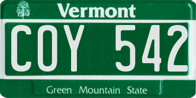 VT license plate COY542