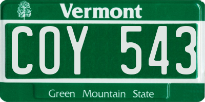 VT license plate COY543