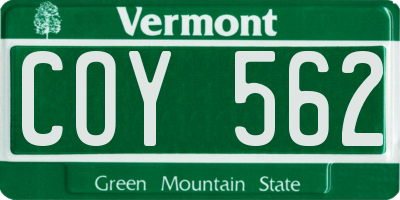VT license plate COY562