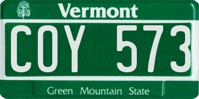 VT license plate COY573