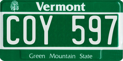 VT license plate COY597