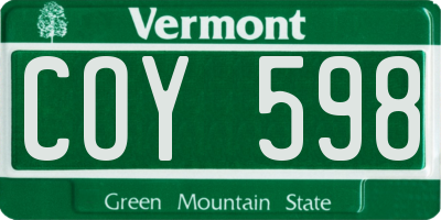 VT license plate COY598