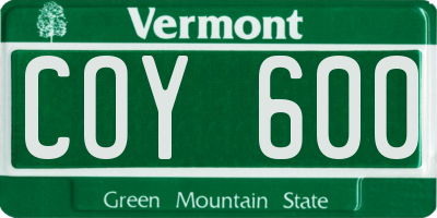 VT license plate COY600