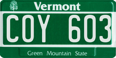 VT license plate COY603