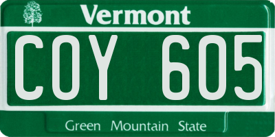 VT license plate COY605
