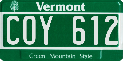 VT license plate COY612