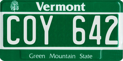 VT license plate COY642