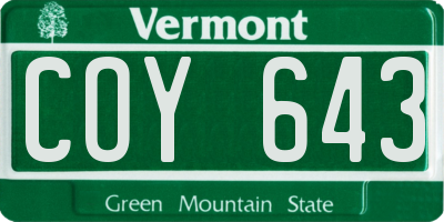 VT license plate COY643