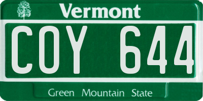 VT license plate COY644