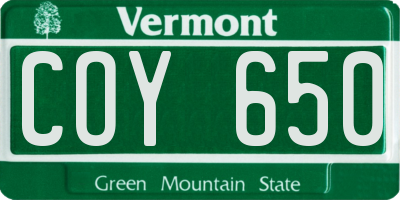 VT license plate COY650