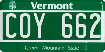 VT license plate COY662
