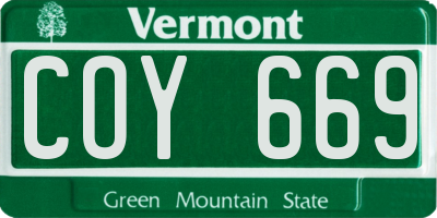 VT license plate COY669