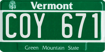 VT license plate COY671