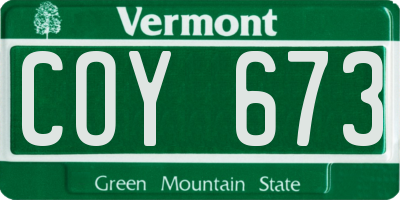 VT license plate COY673
