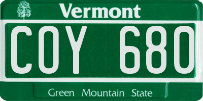 VT license plate COY680