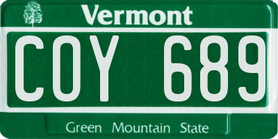 VT license plate COY689