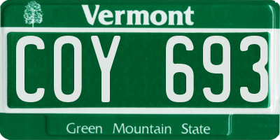 VT license plate COY693