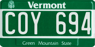 VT license plate COY694