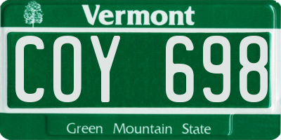 VT license plate COY698