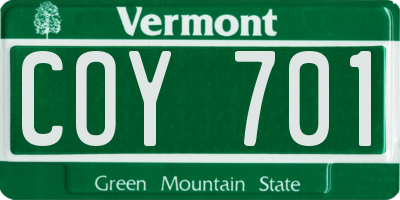 VT license plate COY701