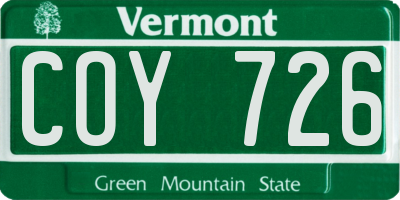VT license plate COY726