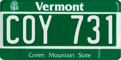 VT license plate COY731