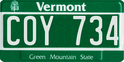 VT license plate COY734