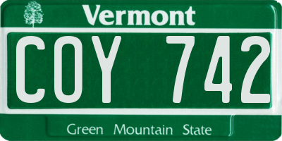 VT license plate COY742