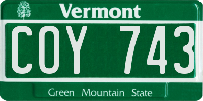 VT license plate COY743