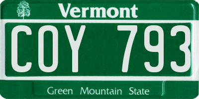 VT license plate COY793
