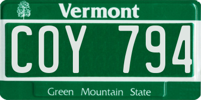 VT license plate COY794