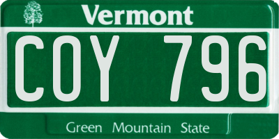 VT license plate COY796