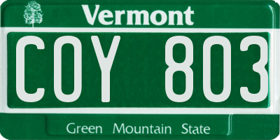 VT license plate COY803