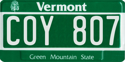 VT license plate COY807