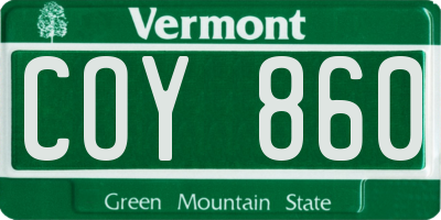 VT license plate COY860