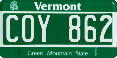 VT license plate COY862