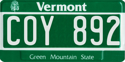 VT license plate COY892