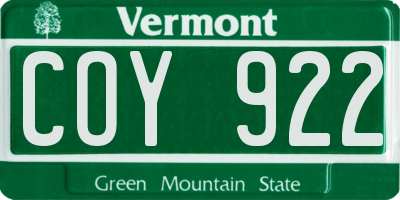 VT license plate COY922