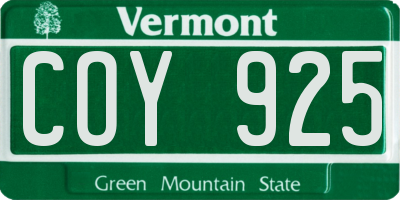 VT license plate COY925