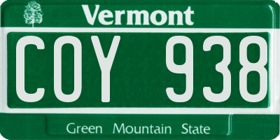 VT license plate COY938