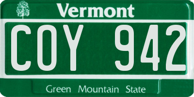 VT license plate COY942