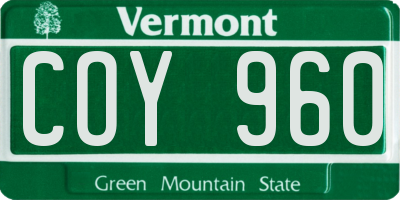 VT license plate COY960