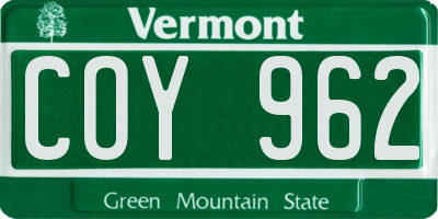 VT license plate COY962