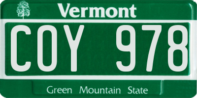 VT license plate COY978