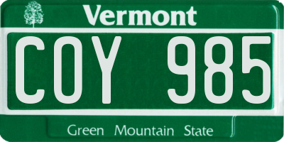 VT license plate COY985