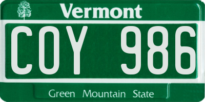 VT license plate COY986