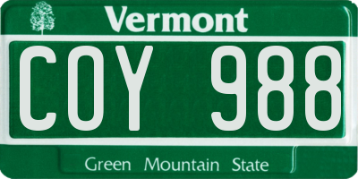 VT license plate COY988